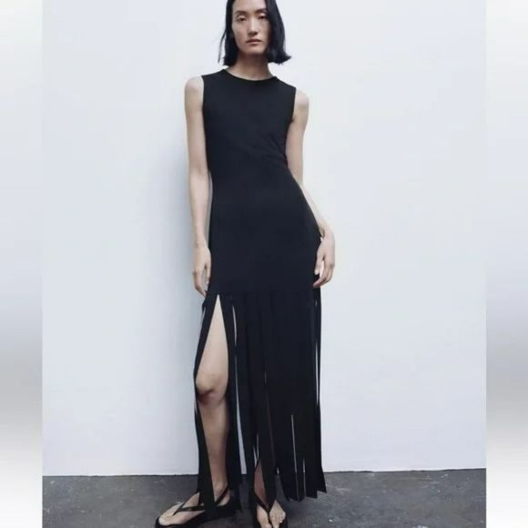 RARE ZARA LONG FRINGED DRESS - Picture 5 of 11